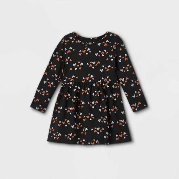 CAT & JACK GIRLS TEIN HEARTS DRESS - BLACK MULTI SIZES (NEW) - Picture 1 of 2